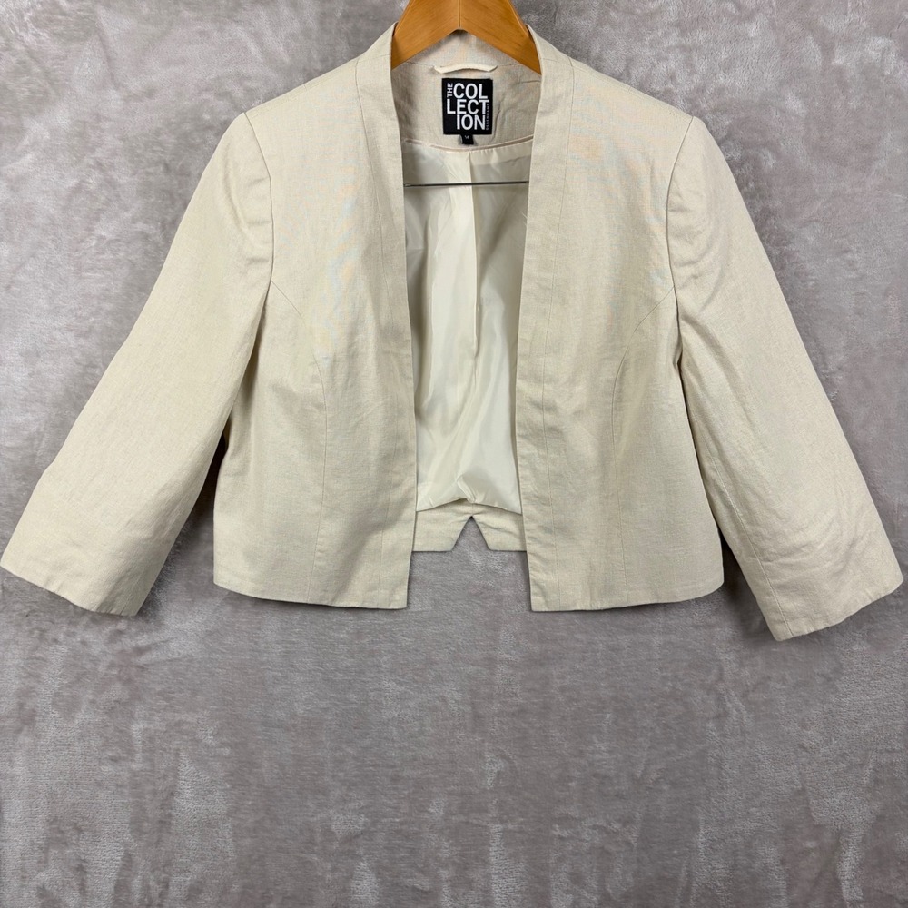 The Collection Debenhams Beige Linen Blend Cropped Bolero Blazer Sz 14 US 10